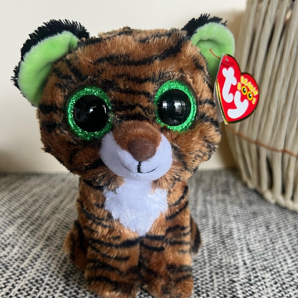 Ty Beanie Boos Striped Tiger Plush with Green Eyes